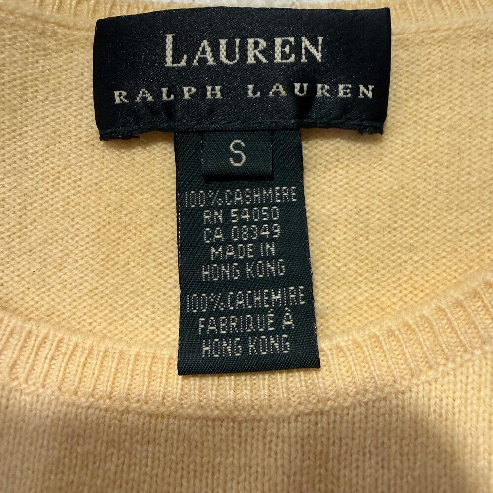 Lauren Ralph Lauren Cashmere Short Sleeve Top Small Butter Yellow Quiet Luxury - Picture 4 of 6